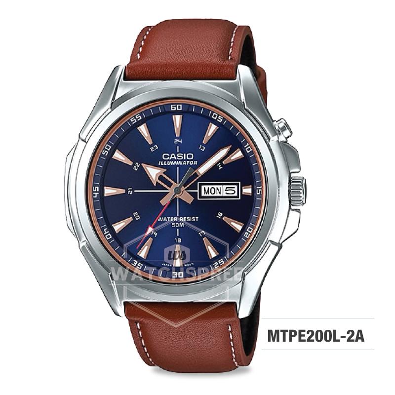 Casio Men's Standard Analog Brown Leather Strap Watch MTPE200L-2A MTP-E200L-2A Watchspree