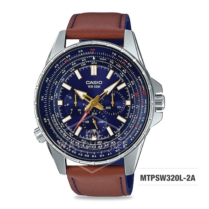 Casio Men's Standard Analog Brown Leather Strap Watch MTPSW320L-2A MTP-SW320L-2A Watchspree