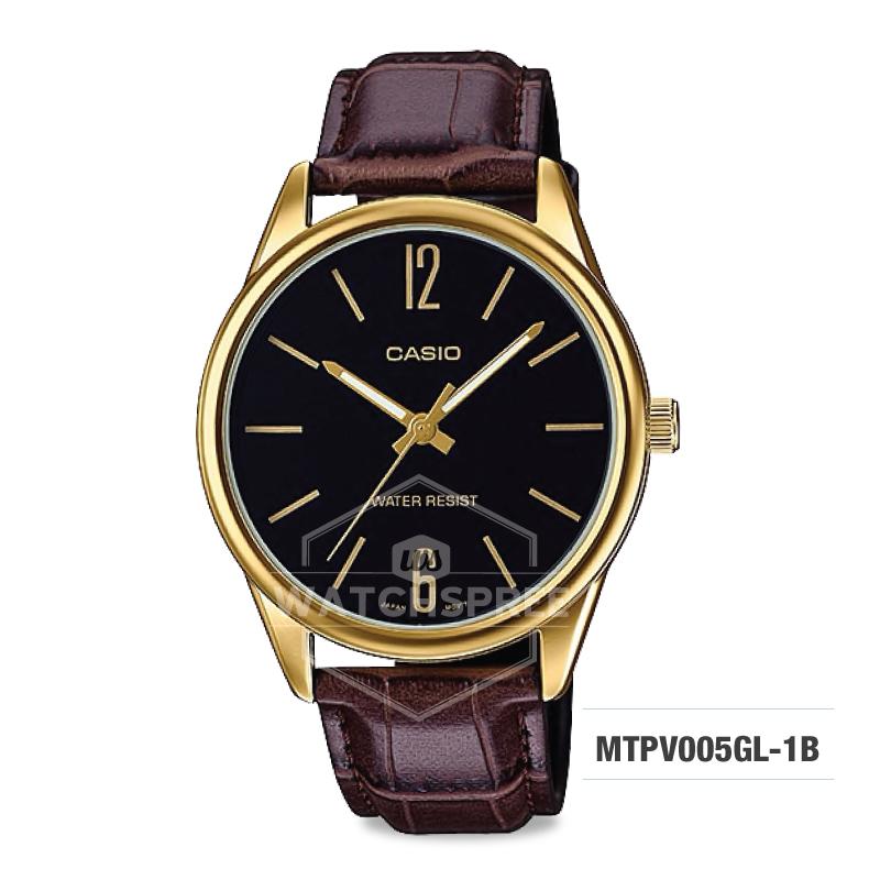 Casio Men's Standard Analog Brown Leather Strap Watch MTPV005GL-1B MTP-V005GL-1B Watchspree