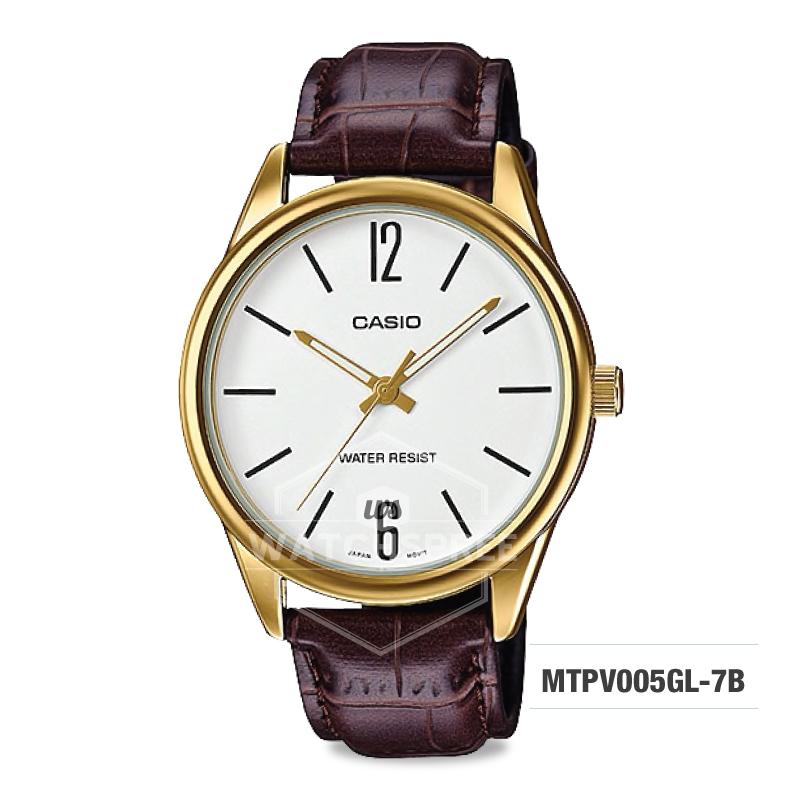 Casio Men's Standard Analog Brown Leather Strap Watch MTPV005GL-7B MTP-V005GL-7B Watchspree