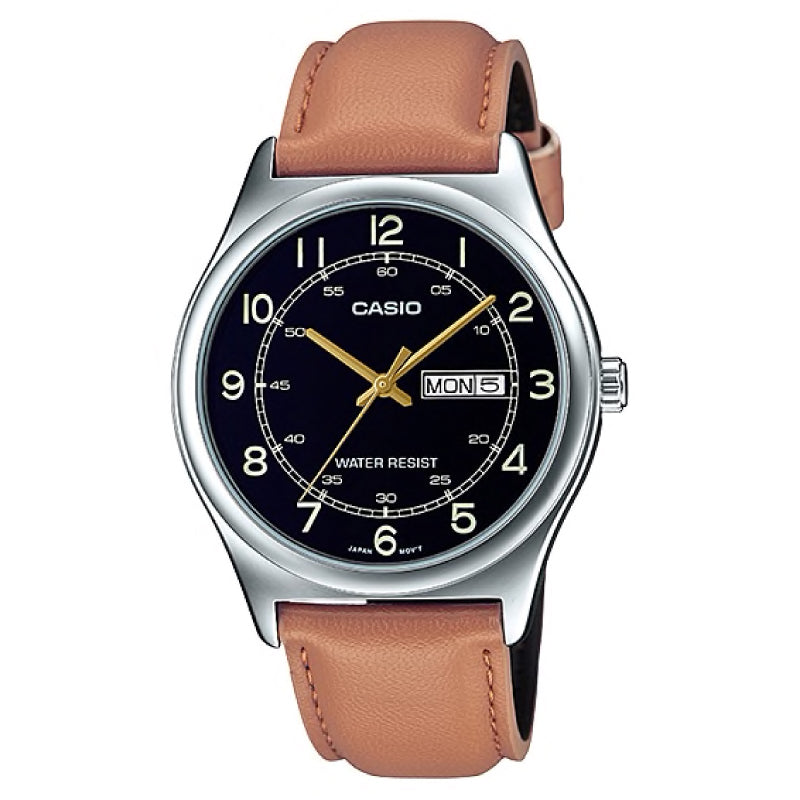 Casio Men's Standard Analog Brown Leather Strap Watch MTPV006L-1B3 MTP-V006L-1B3 Watchspree