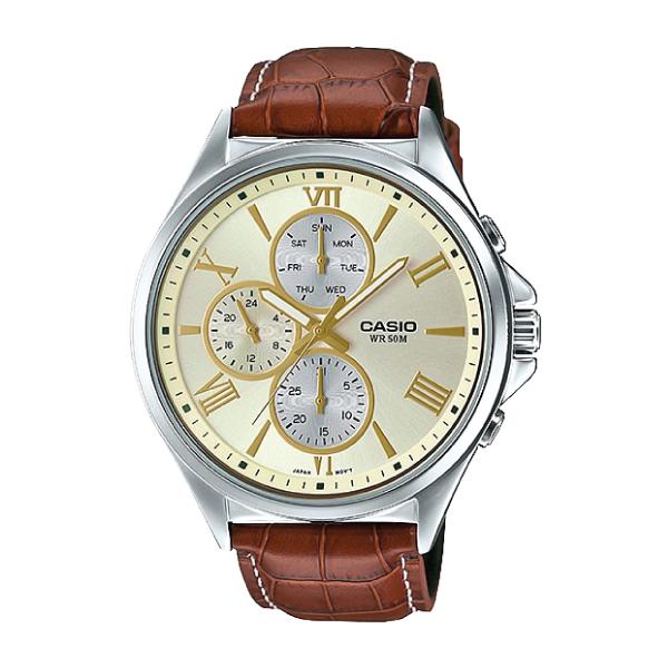 Casio Men's Standard Analog Brown Leather Watch MTPE316L-9A MTP-E316L-9A Watchspree