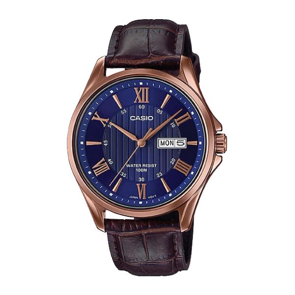 Casio Men's Standard Analog Dark Brown Leather Strap Watch MTP1384L-2A MTP-1384L-2A Watchspree