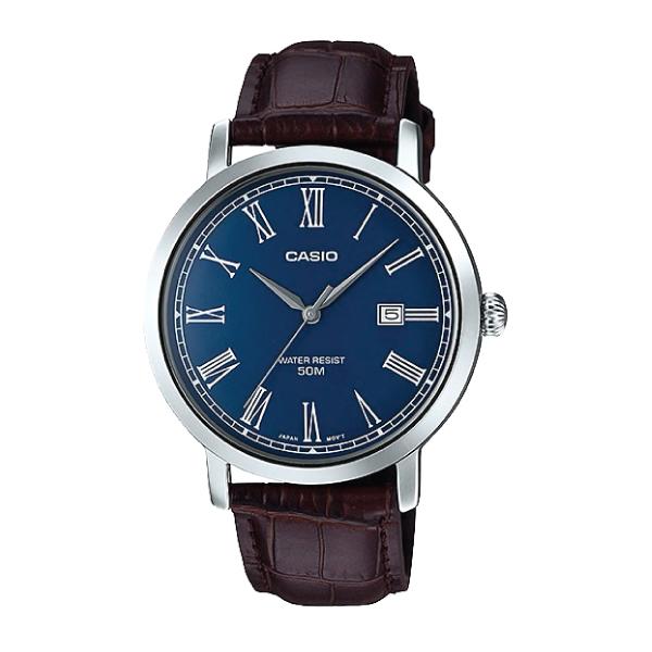 Casio Men's Standard Analog Dark Brown Leather Strap Watch MTPE149L-2B MTP-E149L-2B Watchspree