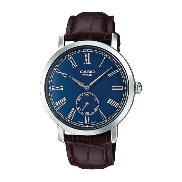 Casio Men's Standard Analog Dark Brown Leather Strap Watch MTPE150L-2B MTP-E150L-2B Watchspree
