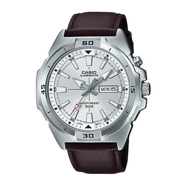 Casio Men's Standard Analog Dark Brown Leather Strap Watch MTPE203L-7A MTP-E203L-7A Watchspree