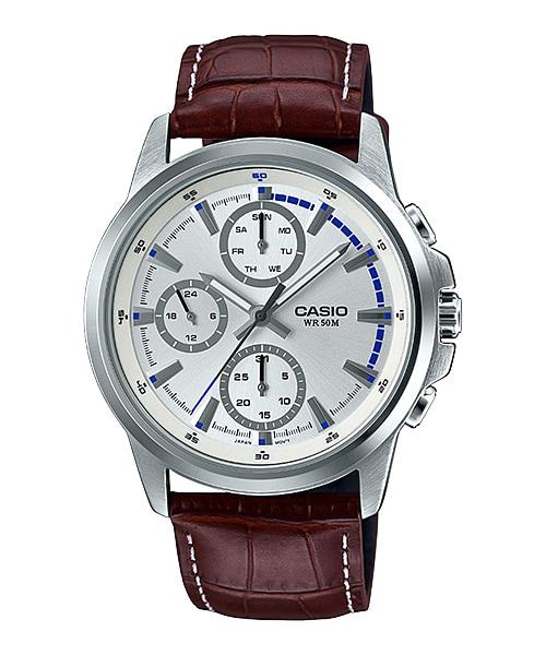 Casio Men's Standard Analog Dark Brown Leather Strap Watch MTPE317L-7A MTP-E317L-7A Watchspree