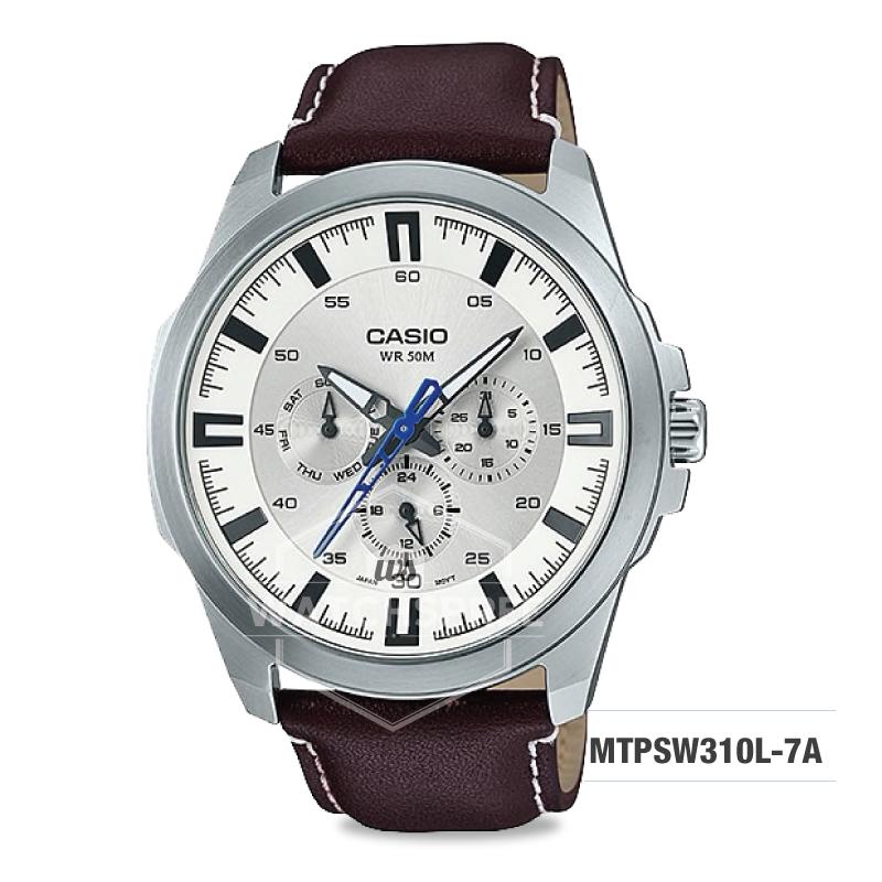 Casio Men's Standard Analog Dark Brown Leather Strap Watch MTPSW310L-7A MTP-SW310L-7A Watchspree
