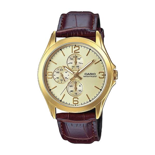 Casio Men's Standard Analog Dark Brown Leather Strap Watch MTPV301GL-9A MTP-V301GL-9A Watchspree