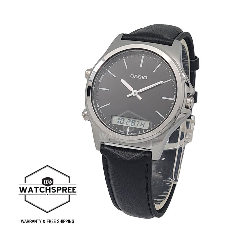 Casio Men's Standard Analog Digital Black Leather Strap Watch MTPVC01L-1E MTP-VC01L-1E Watchspree