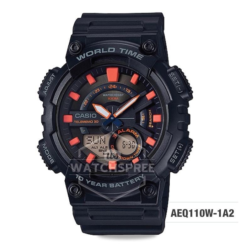 Casio Men's Standard Analog Digital Black Resin Band Watch AEQ110W-1A2 AEQ-110W-1A2 Watchspree
