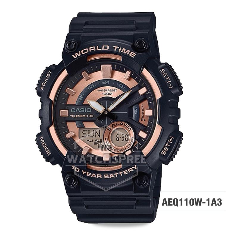 Casio Men's Standard Analog Digital Black Resin Band Watch AEQ110W-1A3 AEQ-110W-1A3 Watchspree