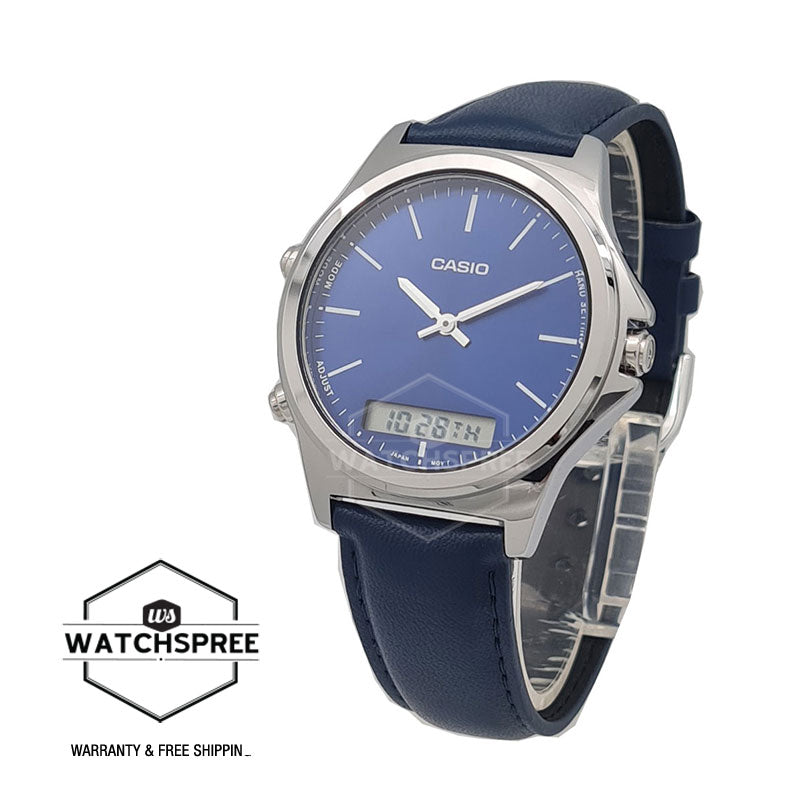 Casio Men's Standard Analog Digital Blue Leather Strap Watch MTPVC01L-2E MTP-VC01L-2E Watchspree