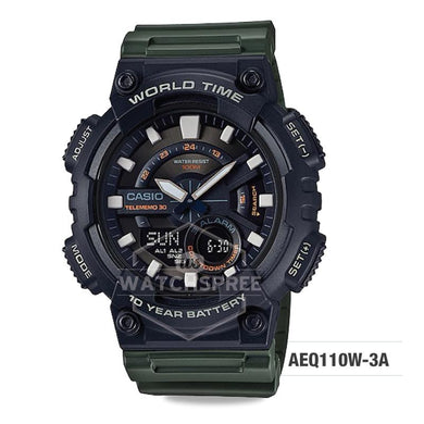 Casio Men's Standard Analog Digital Olive Green Resin Band Watch AEQ110W-3A AEQ-110W-3A Watchspree