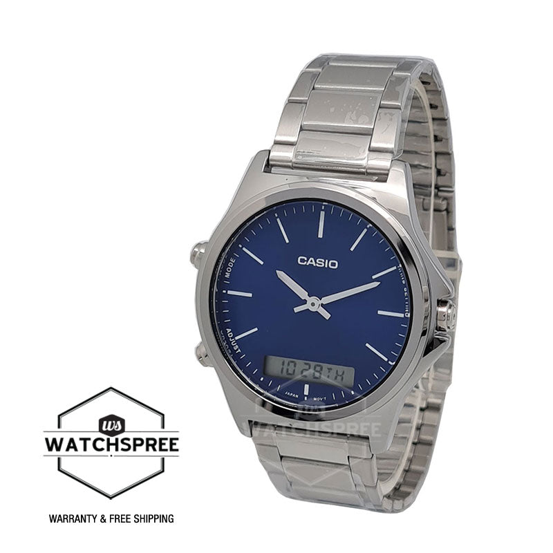 Casio Men's Standard Analog Digital Silver Stainless Steel Band Watch MTPVC01D-2E MTP-VC01D-2E Watchspree