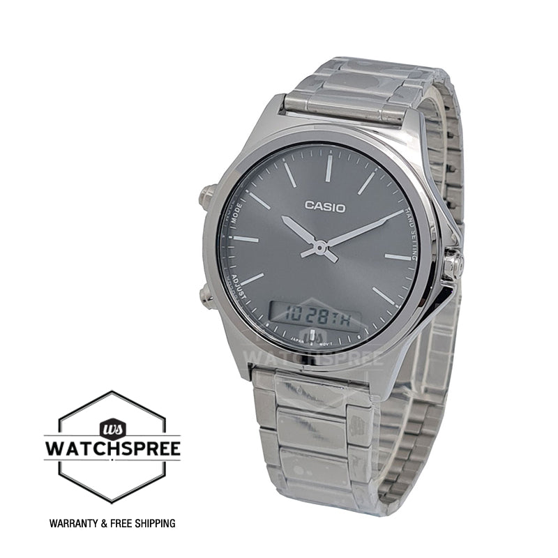 Casio Men's Standard Analog Digital Silver Stainless Steel Band Watch MTPVC01D-8E MTP-VC01D-8E Watchspree