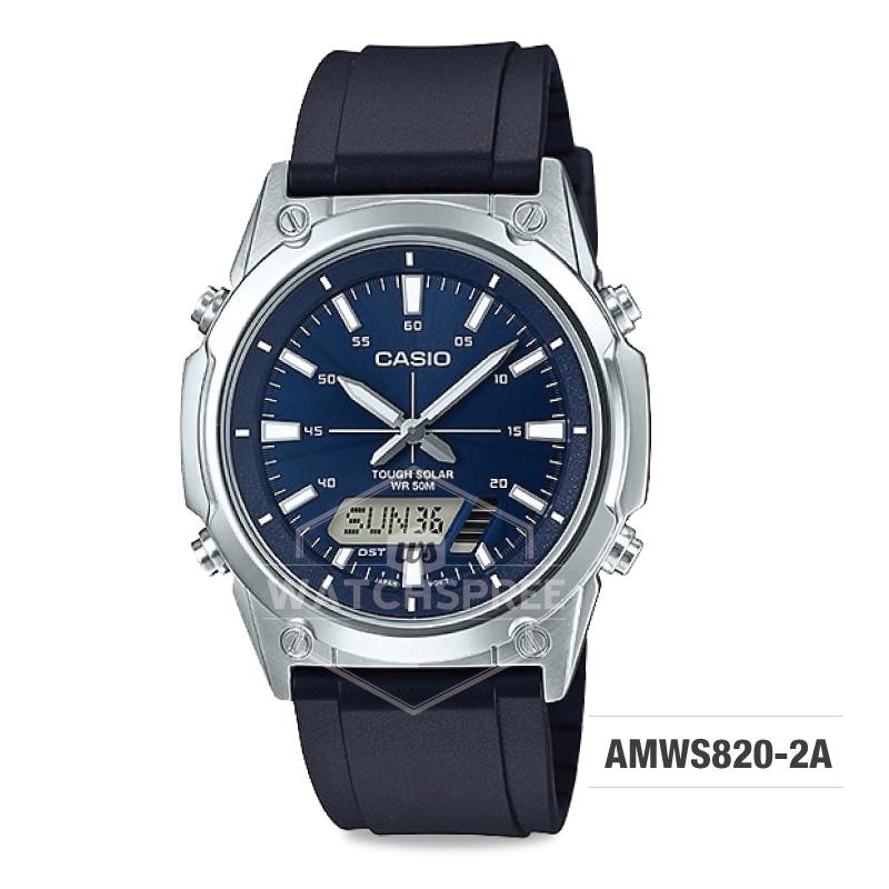 Casio Men's Standard Analog Digital Solar-Powered Black Resin Band Watch AMWS820-2A AMW-S820-2A Watchspree