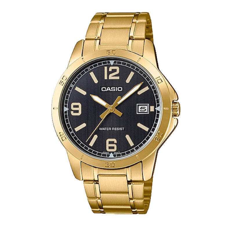 Casio Men's Standard Analog Gold Ion Plated Stainless Steel Band Watch MTPV004G-1B MTP-V004G-1B Watchspree
