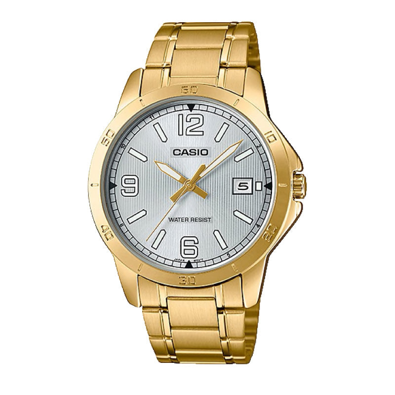 Casio Men's Standard Analog Gold Ion Plated Stainless Steel Band Watch MTPV004G-7B2 MTP-V004G-7B2 Watchspree