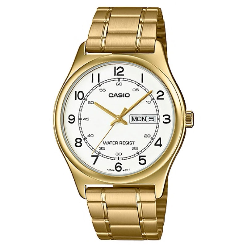 Casio Men's Standard Analog Gold Ion Plated Stainless Steel Band Watch MTPV006G-7B MTP-V006G-7B Watchspree