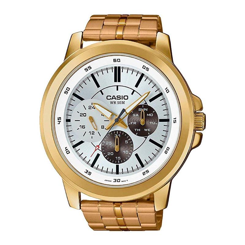 Casio Men's Standard Analog Gold Ion Plated Stainless Steel Band Watch MTPX300G-7E MTP-X300G-7E Watchspree
