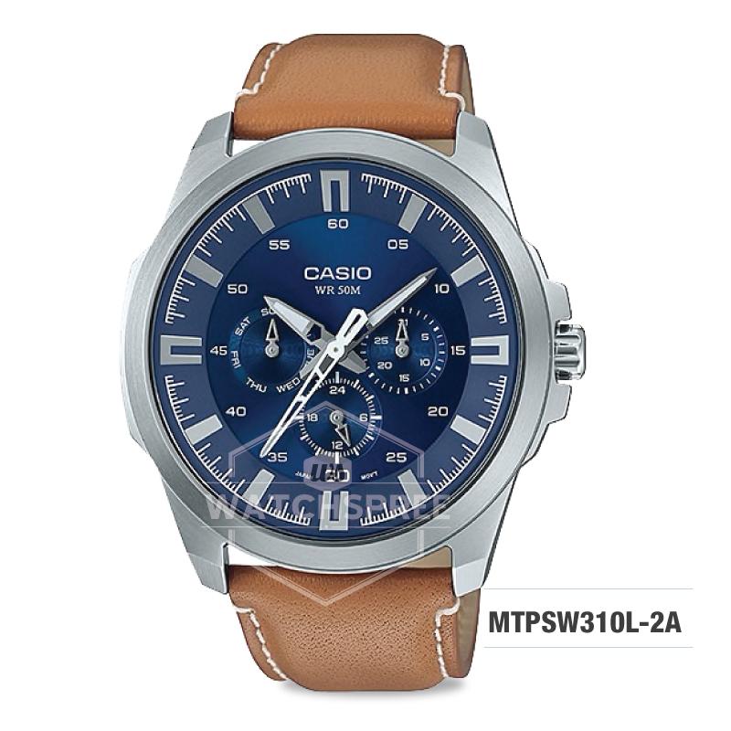 Casio Men's Standard Analog Light Brown Leather Strap Watch MTPSW310L-2A MTP-SW310L-2A Watchspree