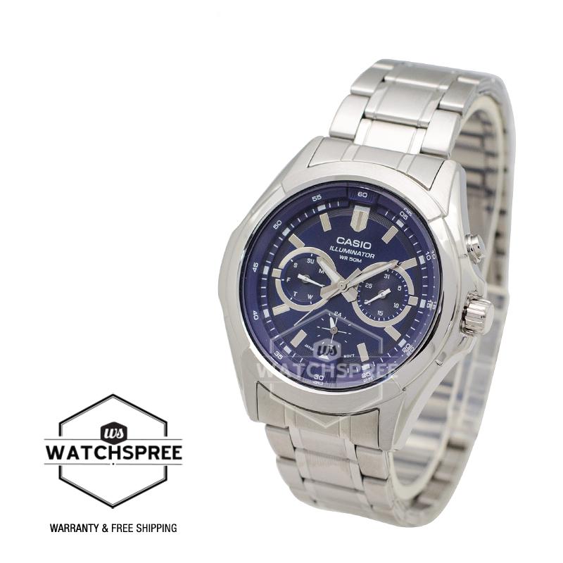 Casio Men's Standard Analog Silver Stainless Steel Band Watch MTPE204D-2A MTP-E204D-2A Watchspree