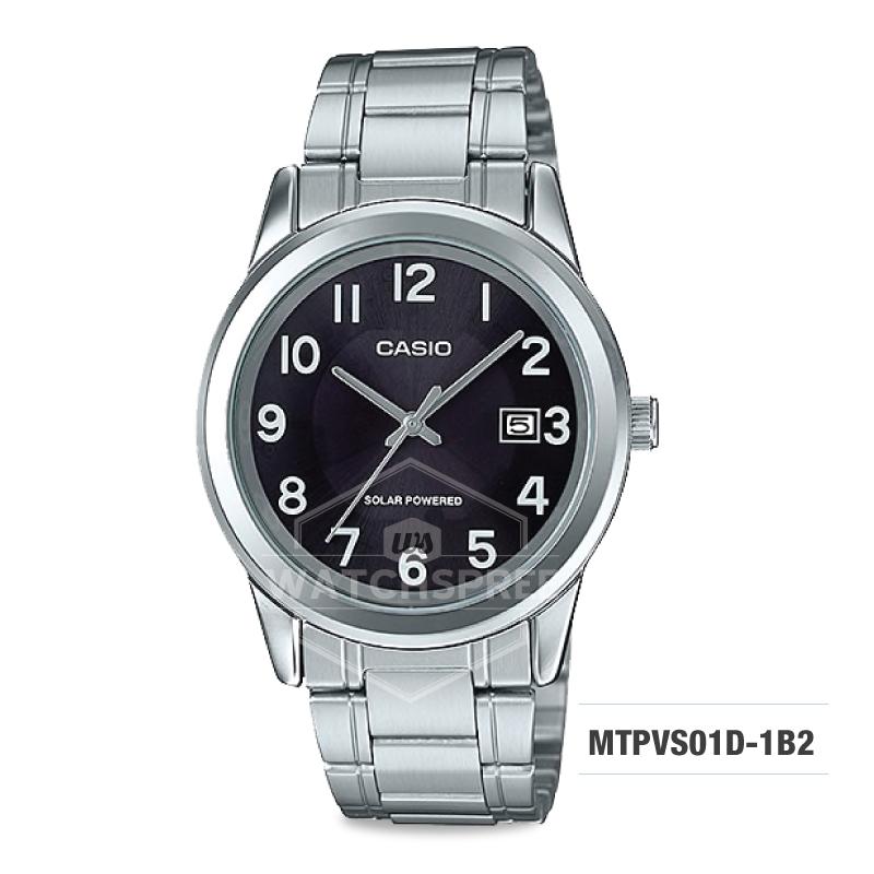 Casio Men's Standard Analog Solar-Powered Silver Stainless Steel Band Watch MTPVS01D-1B2 MTP-VS01D-1B2 Watchspree