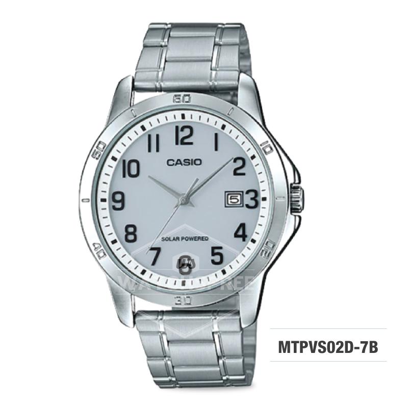 Casio Men's Standard Analog Solar-Powered Silver Stainless Steel Watch MTPVS02D-7B MTP-VS02D-7B Watchspree