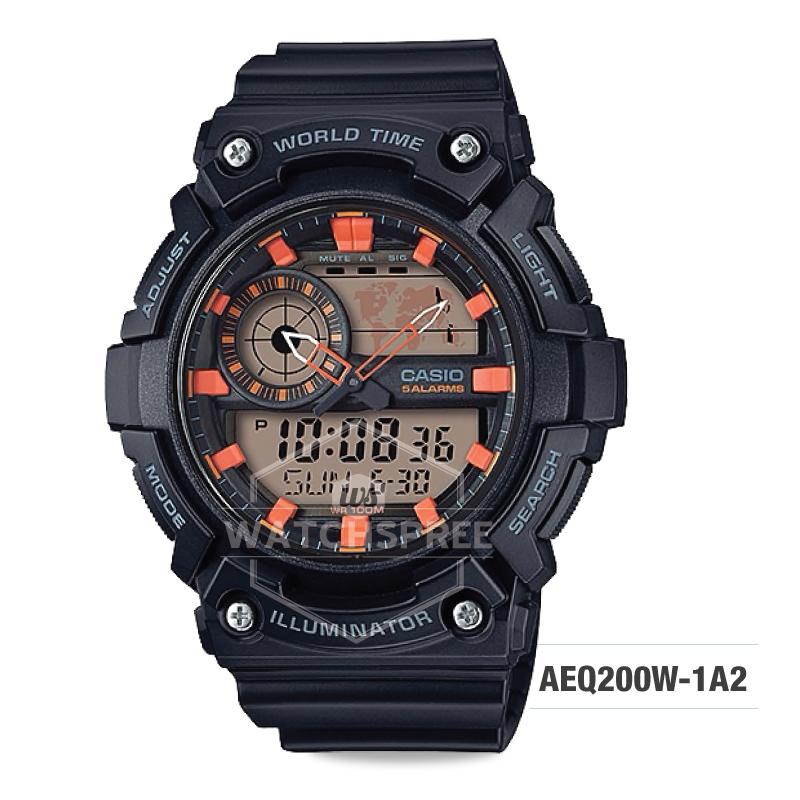 Casio Men's Standard Digital Analog Black Resin Band Watch AEQ200W-1A2 AEQ-200W-1A2 Watchspree