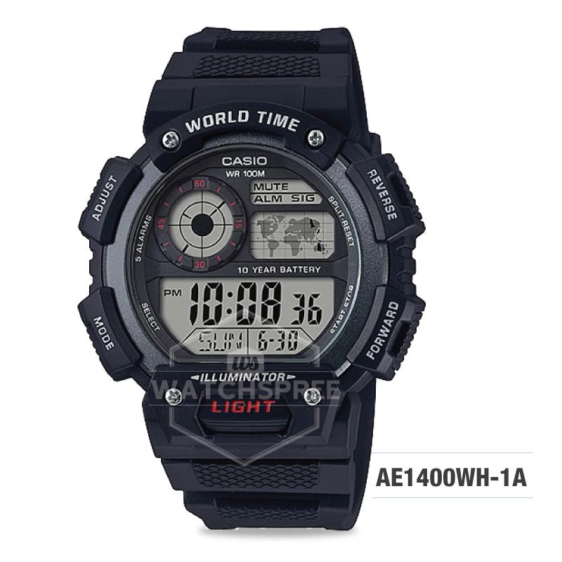Casio Men's Standard Digital Black Resin Band Watch AE1400WH-1A AE-1400WH-1A Watchspree