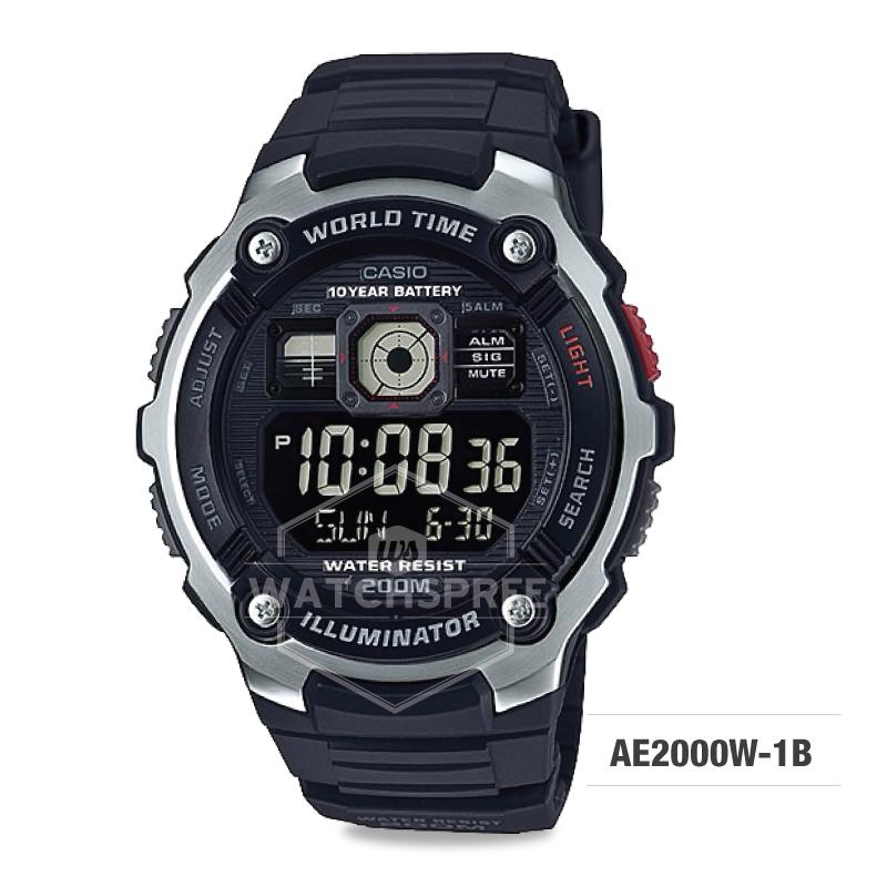 Casio Men's Standard Digital Black Resin Band Watch AE2000W-1B AE-2000W-1B Watchspree