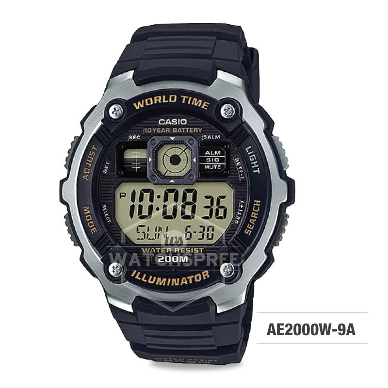 Casio Men's Standard Digital Black Resin Band Watch AE2000W-9A AE-2000W-9A Watchspree