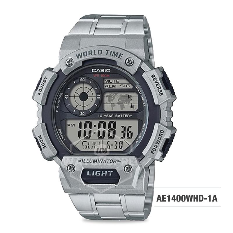Casio Men's Standard Digital Silver Stainless Steel Watch AE1400WHD-1A AE-1400WHD-1A Watchspree