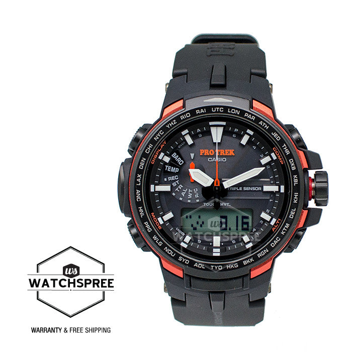 Casio Pro Trek Triple Sensor new PRW-6100 Series Black Resin Band Watch PRW6100Y-1D| Watchspree