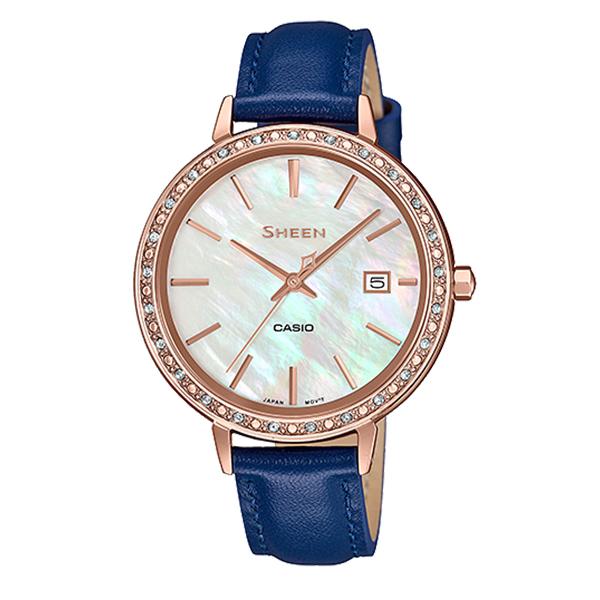 Casio Sheen 3-Hand Analog with Swarovski¨ Crystals Blue Genuine Leather Band Watch SHE4052PGL-7A SHE-4052PGL-7A
