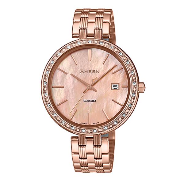 Casio Sheen 3-Hand Analog with Swarovski‚Äö√†√∂‚àö√°¬¨¬®‚àö√ú Crystals Pink Gold Ion Plated Stainless Steel Band Watch SHE4052PG-4A SHE-4052PG-4A Watchspree