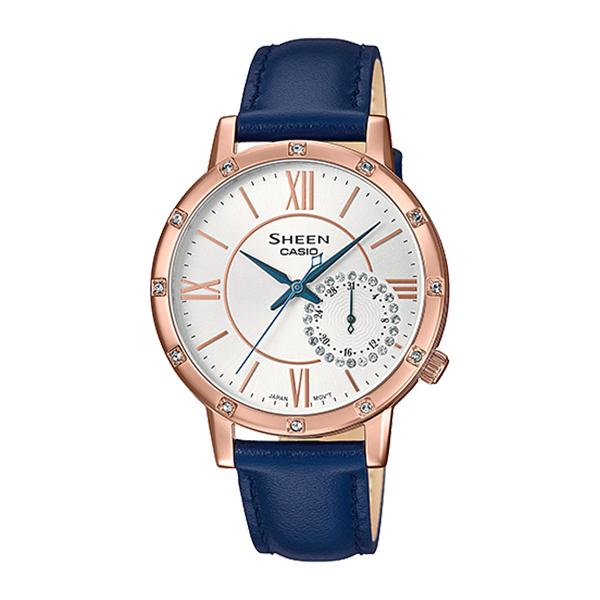 Casio Sheen Color Series with Swarovski‚Äö√†√∂‚àö√°¬¨¬®‚àö√ú Crystals Blue Genuine Leather Band Watch SHE3046GLP-7C SHE-3046GLP-7C Watchspree