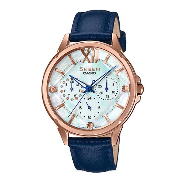 Casio Sheen Color Series with Swarovski¨ Crystals Blue Genuine Leather Band Watch SHE3056PGL-7B SHE-3056PGL-7B