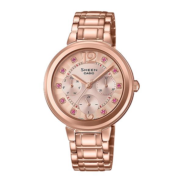 Casio Sheen Color Series with Swarovski¨ Crystals Pink Gold Ion Plated Stainless Steel Band Watch SHE3048PG-4B SHE-3048PG-4B
