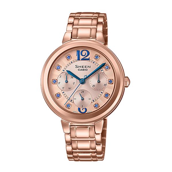Casio Sheen Color Series with Swarovski¨ Crystals Pink Gold Ion Plated Stainless Steel Band Watch SHE3048PG-7B SHE-3048PG-7B