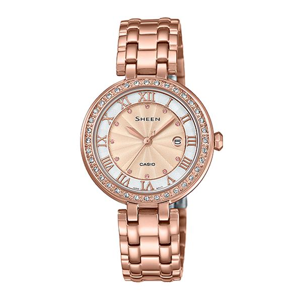 Casio Sheen Color Series with Swarovski¨ Crystals Pink Gold Ion Plated Stainless Steel Band Watch SHE4034PG-4A SHE-4034PG-4A