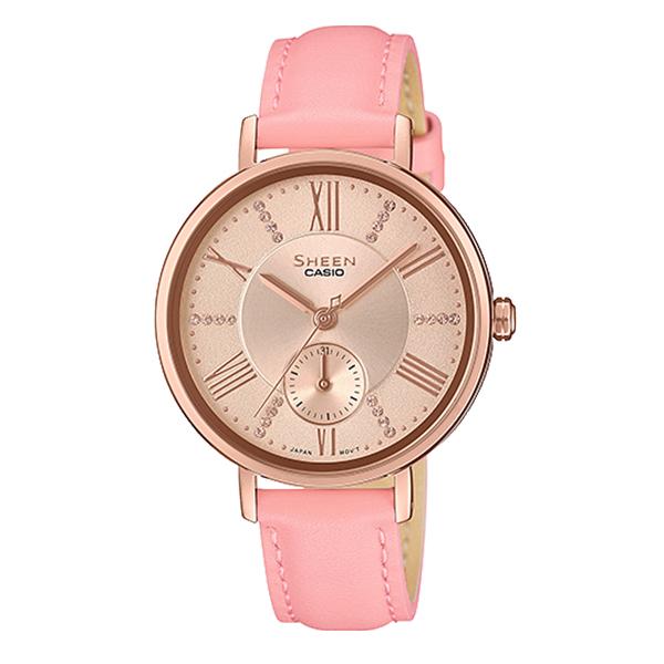 Casio Sheen Multi-Hand Series with Swarovski¨ Crystals Pink Genuine Leather Band Watch SHE3066PGL-4A SHE-3066PGL-4A