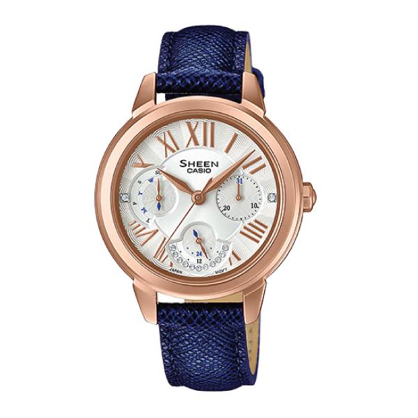 Casio Sheen Multi-Hand with Swarovski‚Äö√†√∂‚àö√°¬¨¬®‚àö√ú Crystals Blue Leather Strap Watch SHE3059PGL-7B SHE-3059PGL-7B Watchspree