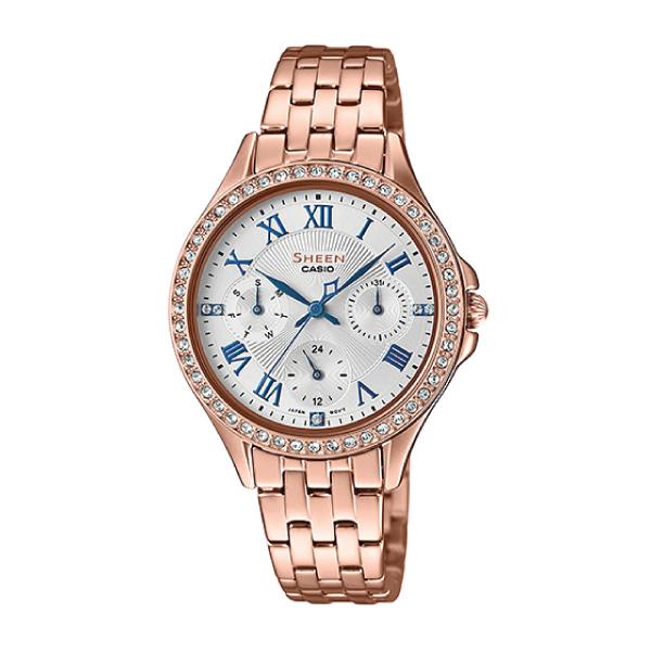 Casio Sheen Multi-Hand with Swarovski¨ Crystals Pink Gold Ion Plated Stainless Steel Band Watch SHE3062PG-7A SHE-3062PG-7A