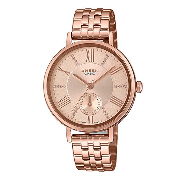 Casio Sheen Multi-Hand with Swarovski¶ôÇïÇ?ǯ Crystals Pink Gold Ion Plated Stainless Steel Band Watch SHE3066PG-4A SHE-3066PG-4A