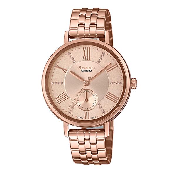 Casio Sheen Multi-Hand with Swarovski¨ Crystals Pink Gold Ion Plated Stainless Steel Band Watch SHE3066PG-4A SHE-3066PG-4A