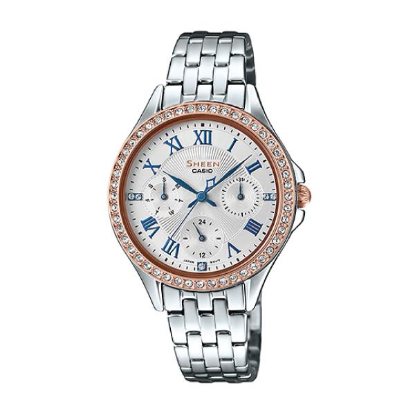 Casio Sheen Multi-Hand with Swarovski¨ Crystals Silver Stainless Steel Band Watch SHE3062SG-7A SHE-3062SG-7A