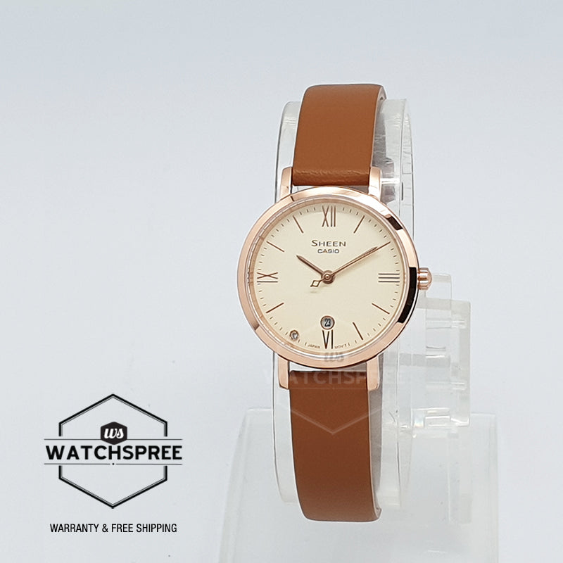 Casio Sheen Sapphire Crystal Lineup Slim Case Brown Leather Strap Watch SHE4540CGL-9A SHE-4540CGL-9A Watchspree