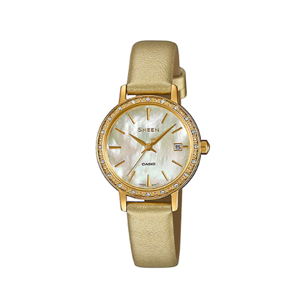 Casio Sheen with Swarovski¨ Crystals Gold Leather Strap Watch SHE4060GL-9A SHE-4060GL-9A